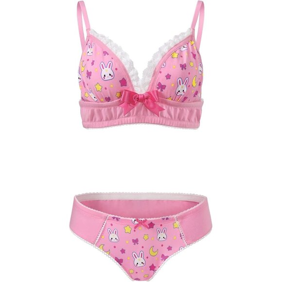 🆕 Women Pink Lacy Trim Nightwear Strap Sleepwear Cami Top Lingerie Bralette Set - Picture 1 of 7
